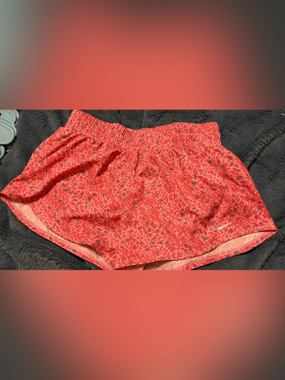 Nike Coral and Teal Leopard-Print Running Shorts